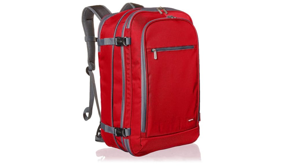 AmazonBasics Carry-On Travel Backpack, Red