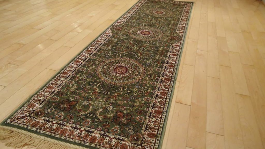 Silk Green Persian Qum Design Hallway Runner