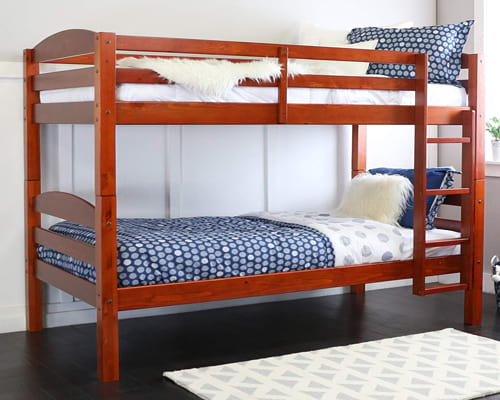 WE Furniture Classic Wood Twin Bunk Kids Bed Bedroom, Cherry