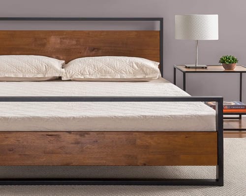 Zinus Suzanne Metal and Wood Platform Bed with Headboard and Footboard Box Spring Optional