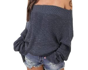 Exlura Womens Off Shoulder Sweater Batwing Sleeve Loose Oversized Pullover Knit Jumper