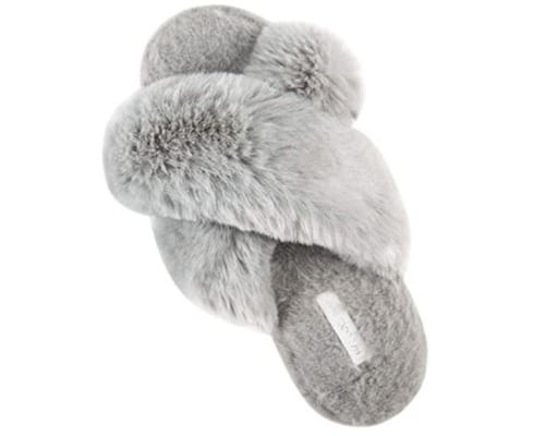 HALLUCI-Womens-Cross-Band-Soft-Plush-Fleece-House-Indoor-or-Outdoor-Slippers