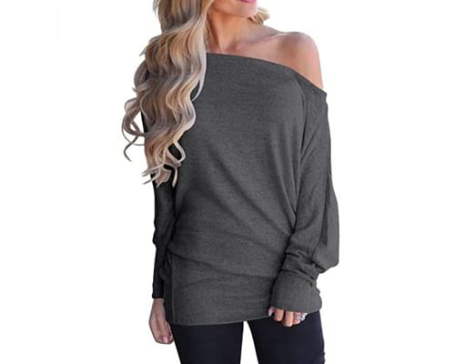 LACOZY Womens Off Shoulder Long Sleeve Oversized Pullover Sweater Knit Jumper Loose Tunic Tops