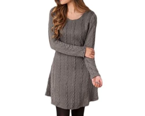 Mansy Womens Knitted Crewneck Sweater Dress