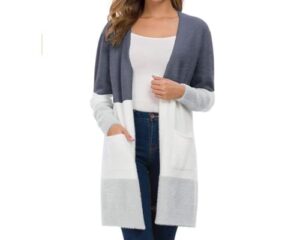 QIXING Womens Casual Open Front Knit Cardigans Long Sleeve Plush Sweater Coat with Pockets