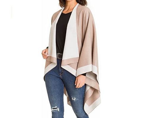 Womens Shawl Wrap Poncho Ruana Cape Cardigan Sweater Open Front for Fall Winter