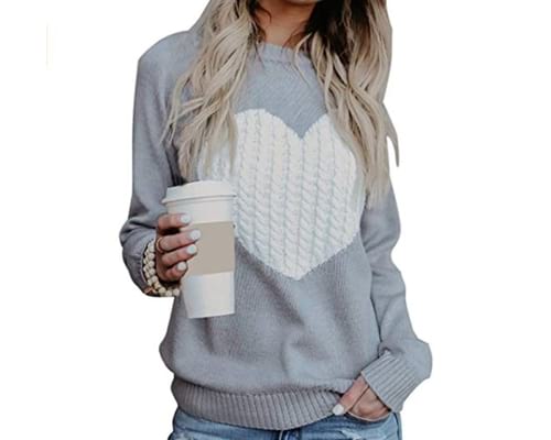 shermie Womens Pullover Sweaters Long Sleeve Crewneck Cute Heart Knitted Sweaters