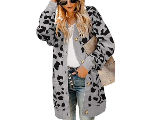 Ru Sweet Women Leopard Cardigan Long Open Front Sweaters