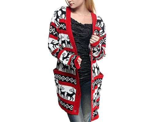 v28 Womens Oversized Christmas Reindeer Cardigan