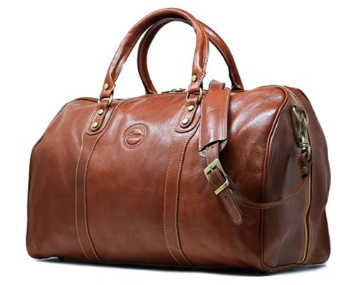 Cenzo Duffle Vecchio Brown Italian Leather Weekender Travel Bag