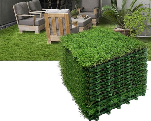 Reliancer 9PCS Artificial Grass Turf Interlocking Grass Tile Lawn Rug