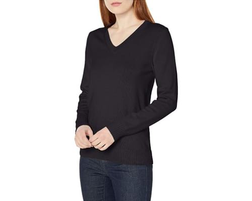 Amazon Essentials Womens 100% Cotton Long-Sleeve V-Neck Sweater