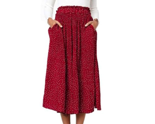 Exlura Womens High Waist Polka Dot Pleated Skirt Midi Maxi Swing Skirt with Pockets