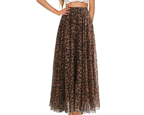 L VOW Women s Elastic Leopard Print Watercolor Maxi Skirt