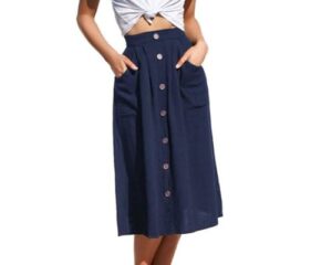 Naggoo Womens Polka Dot Midi Skirts Casual High Elastic Waist A Line Pleated Midi Chiffon Skirts with Pockets