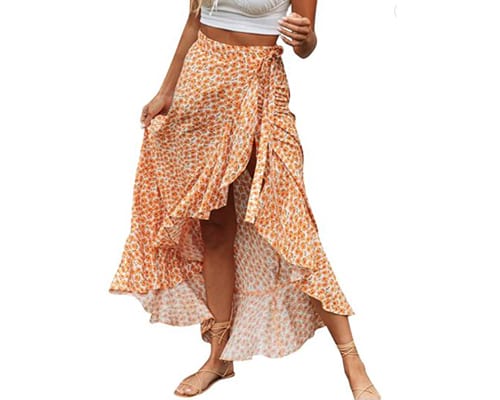 BerryGo Womens Boho Floral Wrap Maxi Skirt High Waisted Long Skirt